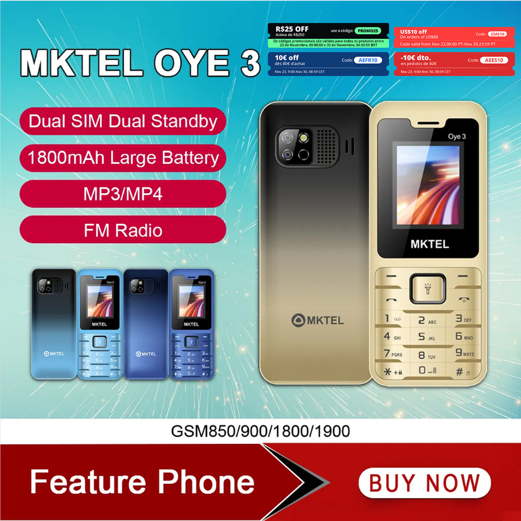 MKTEL OYE 3 Feature Phone 1.77inch Display 1800mAh Dual SIM Dual Standby MP3 MP4 FM Radio with Stron
