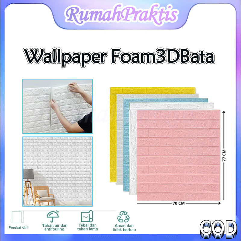 paket 10 pcs wallpaper dinding 3d foam motif batu bata 70 x 77 cm / wallpaper dinding brick foam/mot