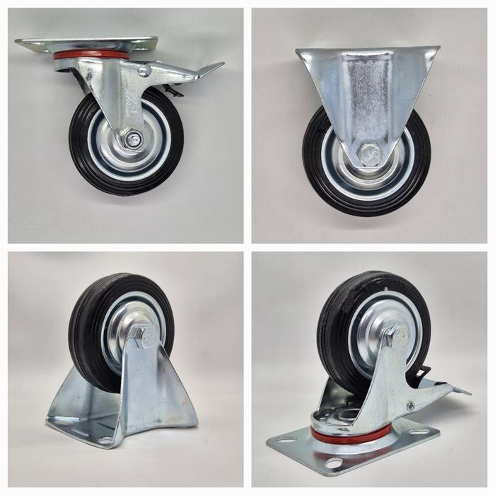 Roda Caster Etalase / Roda Caster Troli / Roda Caster Karet 3 Inch 1Set ( 2Rem 2Mati )