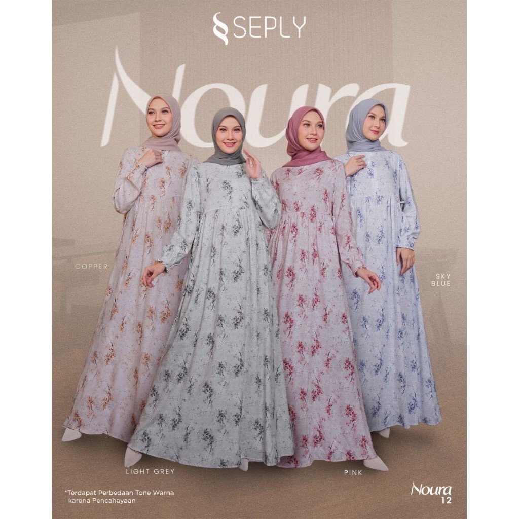 Seply Gamis Daily Printing Kekinian Noura 12 | Gamis Daily Premium Light Grey | Gamis Motif Bunga Ke