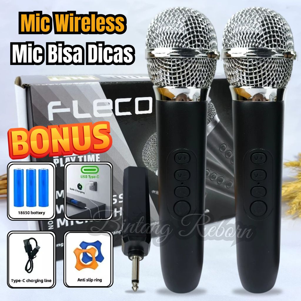 {CID} Termurah~Microphone Mic Duet Tanpa Kabel Fleco M-2022 | Mic Karaoke bluetooth | Microphone Pro