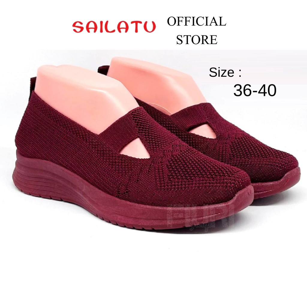 Sailatu - Selop Tali 36-40 - Sepatu Knit Rajut Casual Sekolah Kuliah Kerja Wanita - Maroon