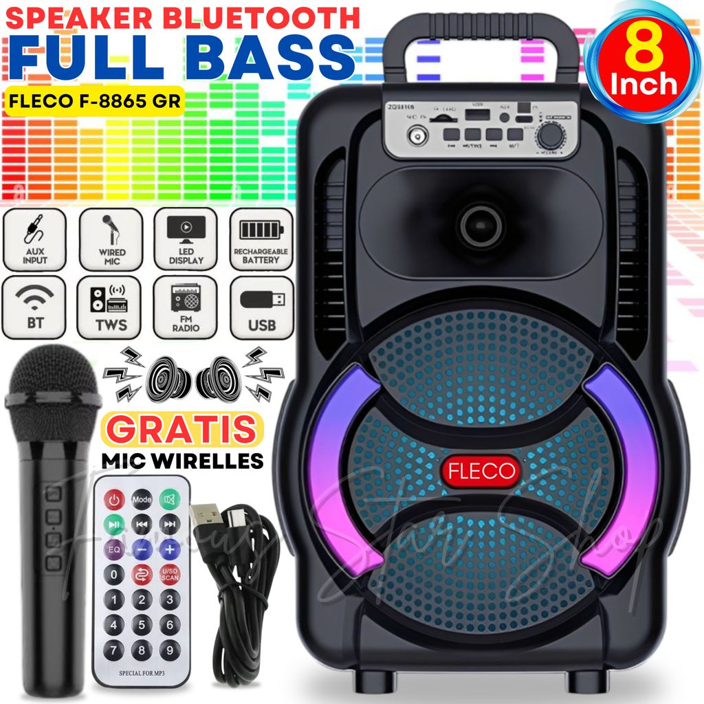 UKURAN BESAR Speaker Bluetooth Karaoke Super Bass FREE Mic Wireless + Remot + Kabel Casan Speaker FL