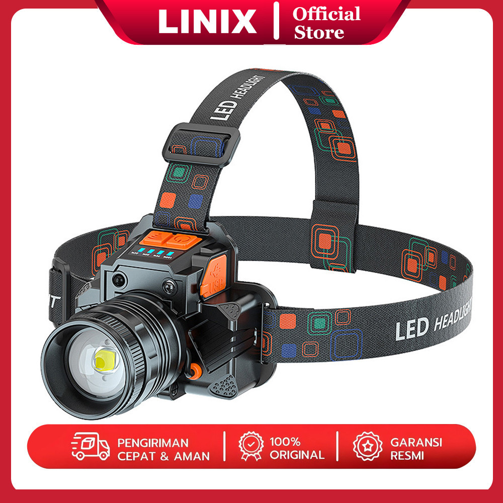 Linix Senter Kepala Led T8 Zoom Super / Lampu Depan Tahan Air Sensor Gerak / LED Senter Super Terang