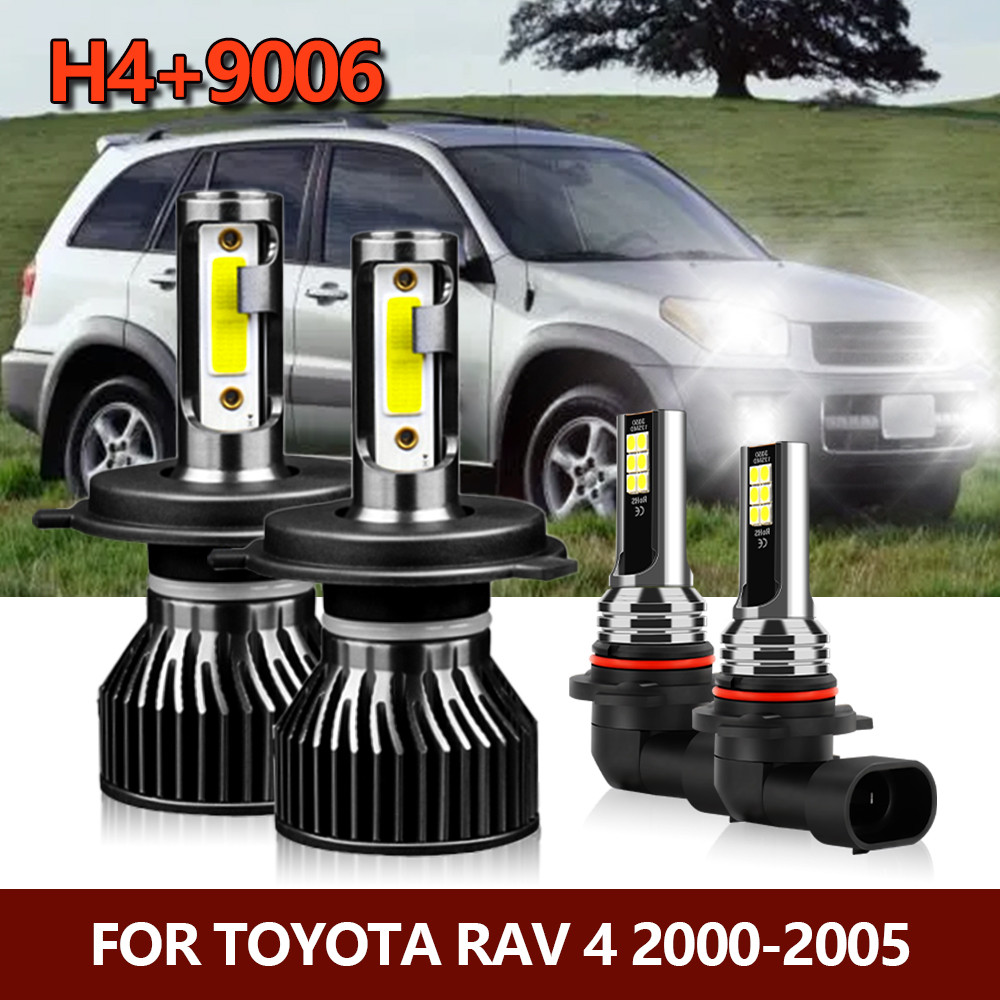 4x LED Headlight Hi/Lo Fog Bulbs H4 9006/HB4 Lights Bright Luces Lamps Kit For Toyota RAV 4 RAV4 200