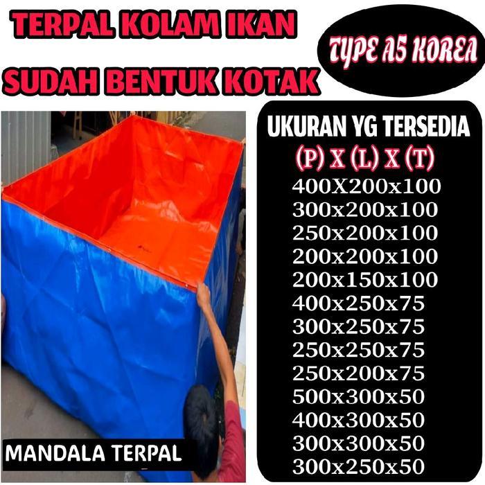 m m terpal kolam ikan ukuran jumbo A3 A5 A12 dan A20 KOREA - BIRU OREN A5 KOREA, 400x200x100terbaikk