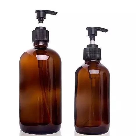 Botol Pump Kaca  Amber 250ml/500ml/1000ml, Botol Pump Lotion kaca amber tebal