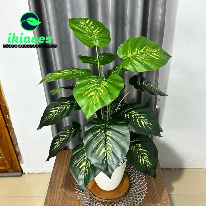 DAUN AGLONEMA JUMBO POT BUNGA KELADI PLASTIK DAUN ARTIFISIAL DEKORASI - POT PUTIH