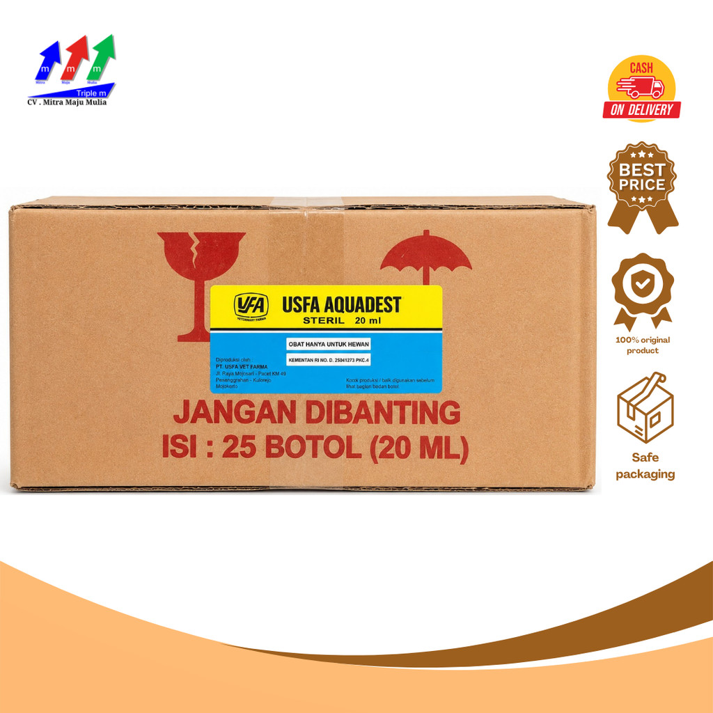 USFA AQUADEST 20 ML 1 BOX ISI 25 PCS - Aquades Air Steril Destilated Water untuk Pelarut Vaksin & Pe