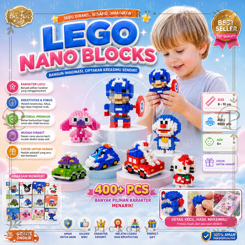 F50F PICKORY LEGO KARAKTER KARTUN NANO BLOCK 3D MODEL SUPER HIRO DIY MARVEL BRICKS KONSTRUKSI