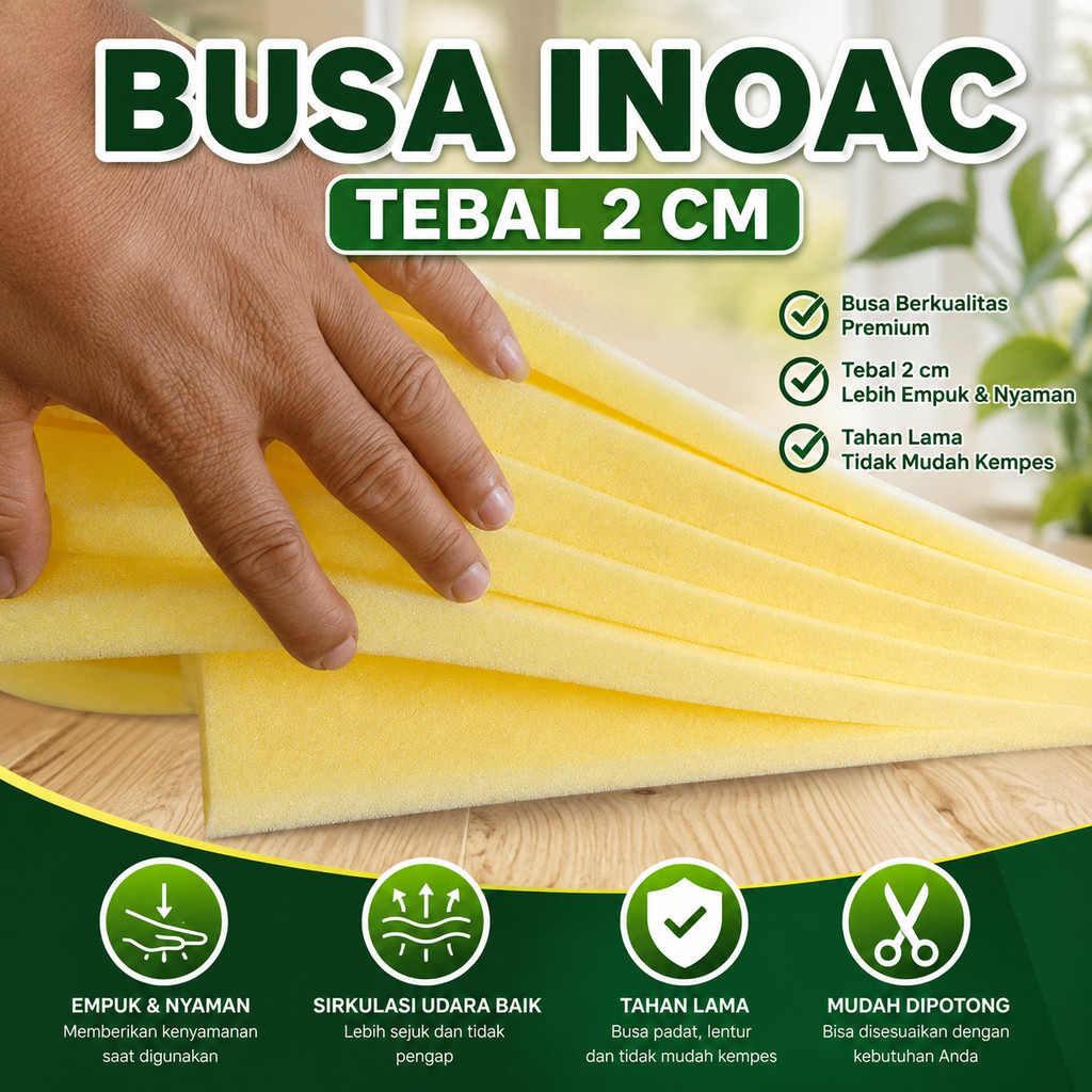 Busa INOAC Tebal 2cm Lembaran 100x30/40/50 cm | Busa Sofa Kursi Jok Kasur Serbaguna II grafini studi