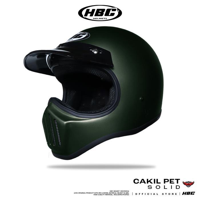 Helm HBC Cakil Pet SOLID Helm Retro Full face SNI - ARMY DOFF