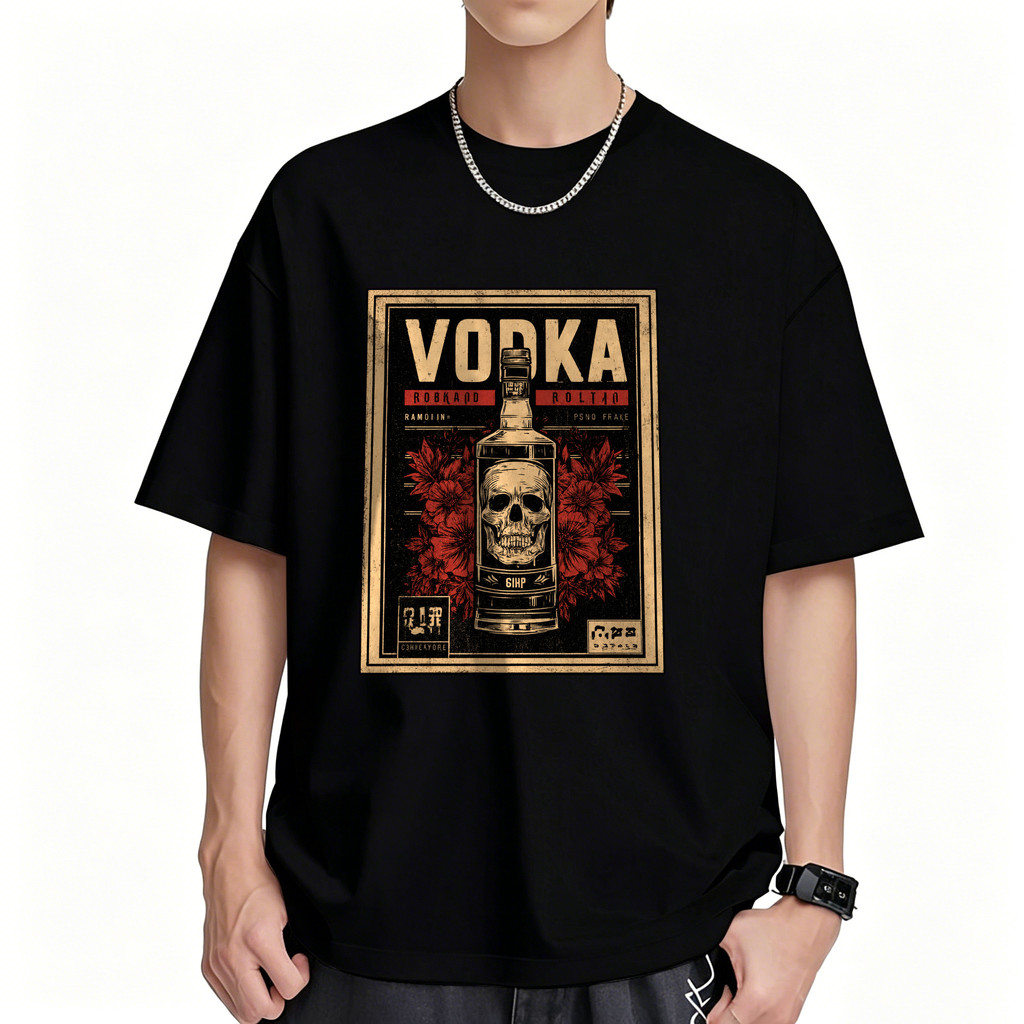 Kaos Pria Distro Original Kaos Lengan Pendek T Shirt Unisex Kaos Band Band Merch Vintage Vodka Skull