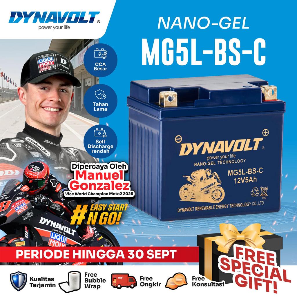 DYNAVOLT Aki Motor Vario 125/150, dll | Nano-Gel MG5L-BS-C | 5 AH 190 CCA