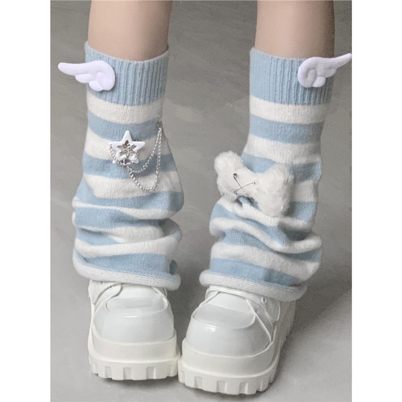 2026 new collection: original Y2K subculture-inspired aqua blue and white striped leg warmers, Japan