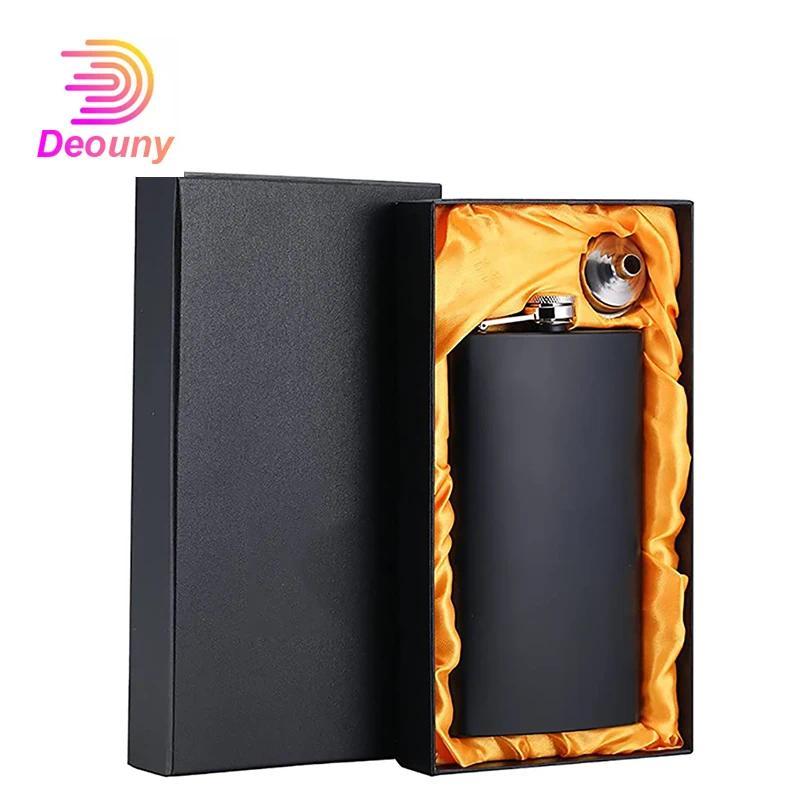 DEOUNY-Stainless Steel Leak Proof Hip Flask, Matte Black Pocket, Liquor, Whiskey, Rum Vodka with Fun