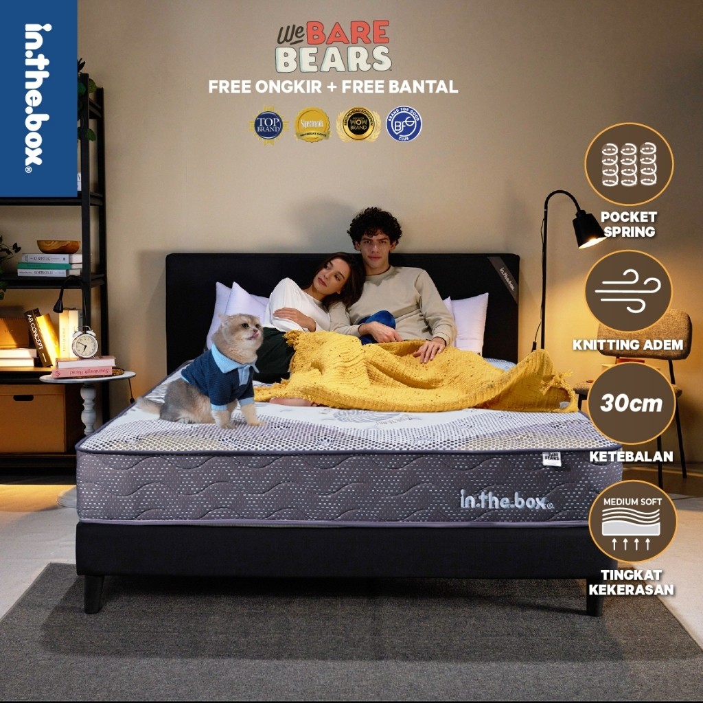 TD Kasur Anak Springbed 30 cm INTHEBOX "We Bare Bear" - FREE Bantal | Ukuran 90x200, 100x200, 120x20