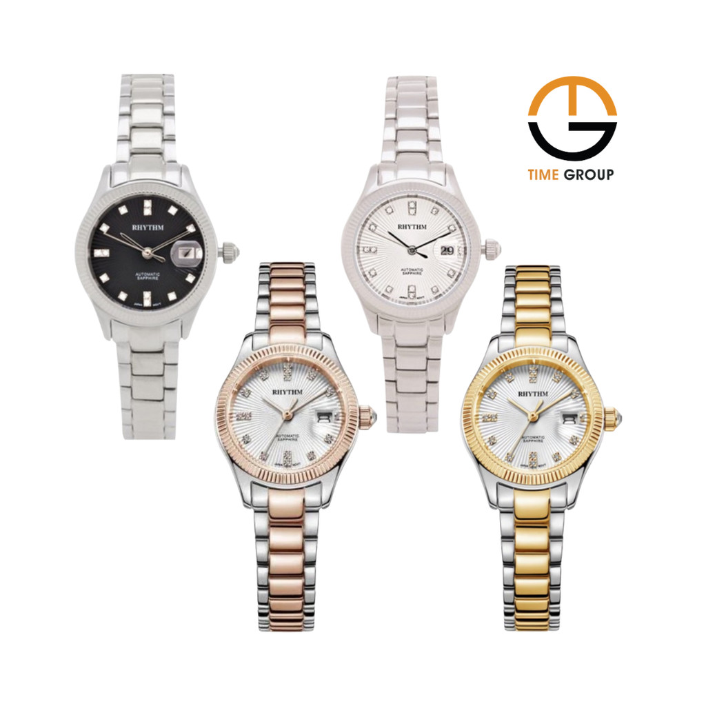 JAM TANGAN WANITA RHYTHM AUTOMATIC A1404 S01 S02 S04 STAINLESS STRAP