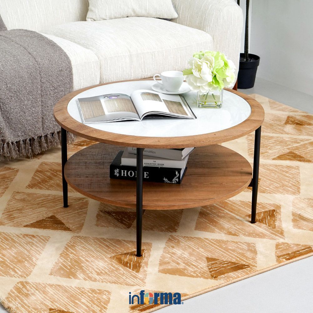 Informa Victory Meja Tamu Round - Cokelat Walnut Coffee Table Meja Ruang Tamu Meja Sofa Meja Minimal