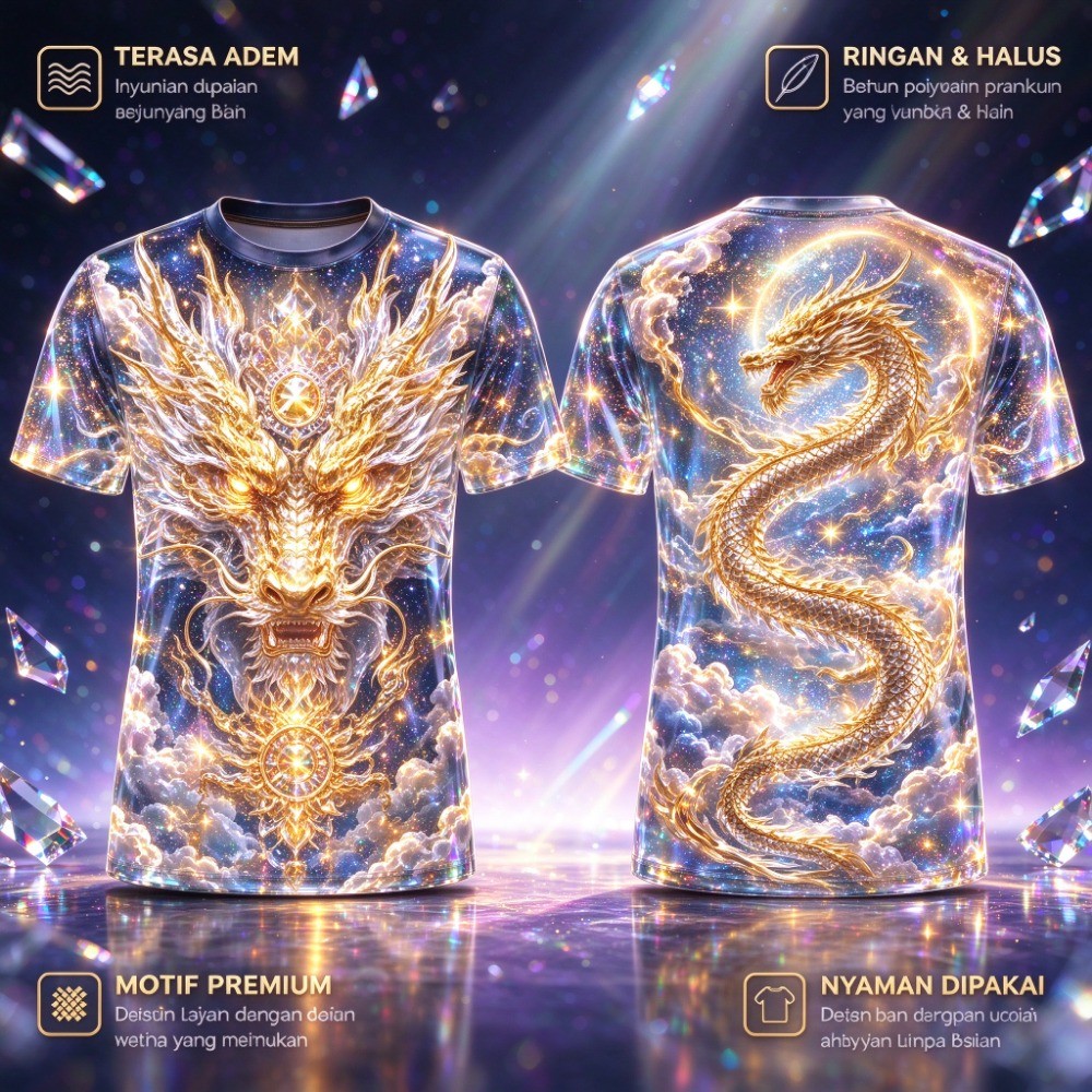 Jersey Naga Emas Full Print Dryfit Premium Baju Olahraga Pria Unisex Lengan Pendek