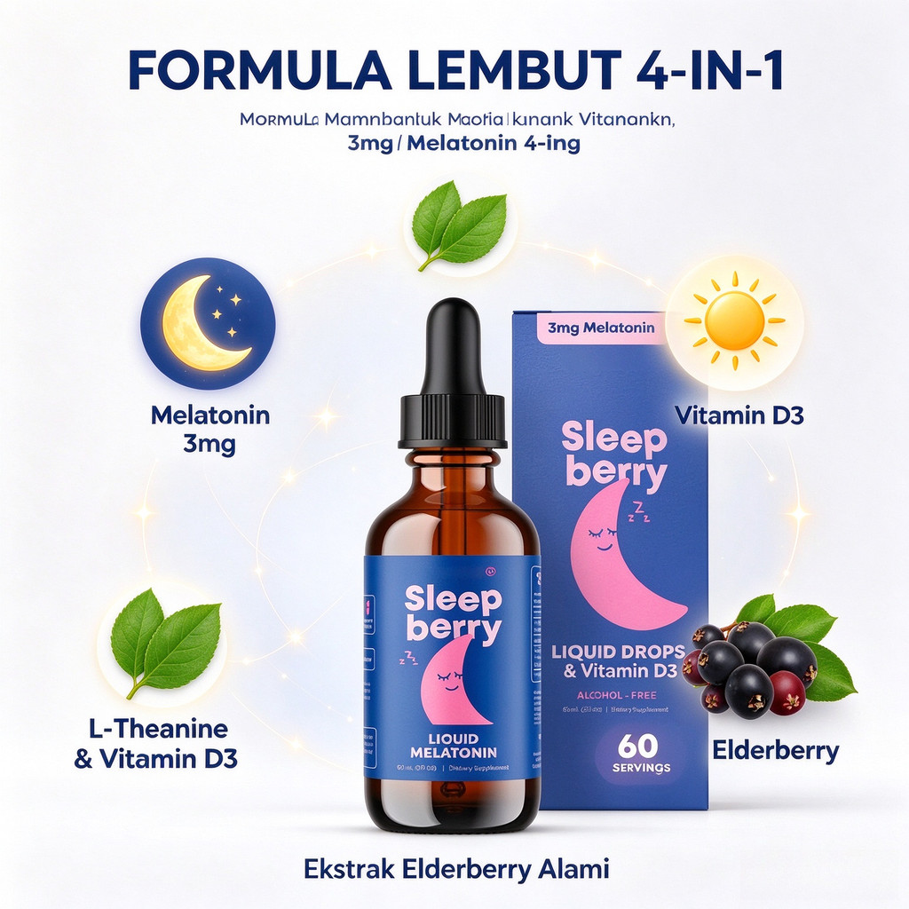 Sleepberry Liquid Melatonin 3mg 60ml Drops Anak Vitamin D3 L-Theanine Sugar Free    10.24-lzh-22