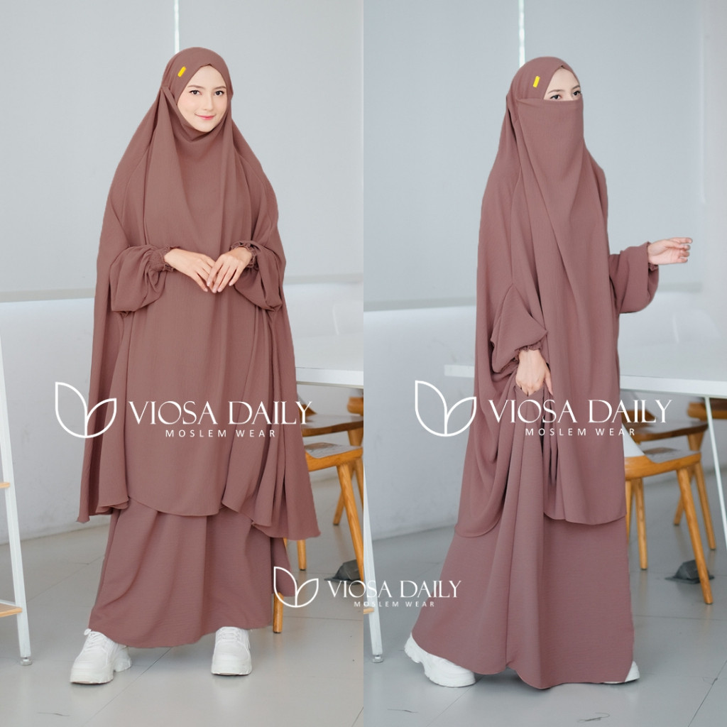 Mecca Set Hijab Syari French Khimar Rok Cadar Haji Umroh Putih Hitam Original Viosa Daily Abaya Musl