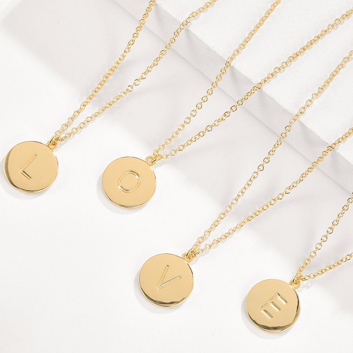 Glamorousky Fashion Simple Kalung dengan Pendant Bulat Berlapis Emas – Huruf W, Desain Minimalis dan