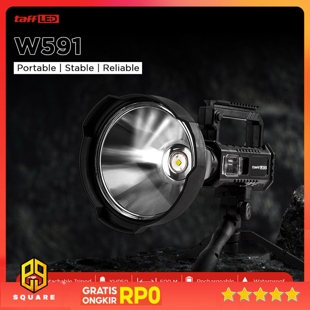 TaffLED Senter LED Multifungsi XHP50 Tripod Flashlight IPX6 20W - W591 Original 99 Square