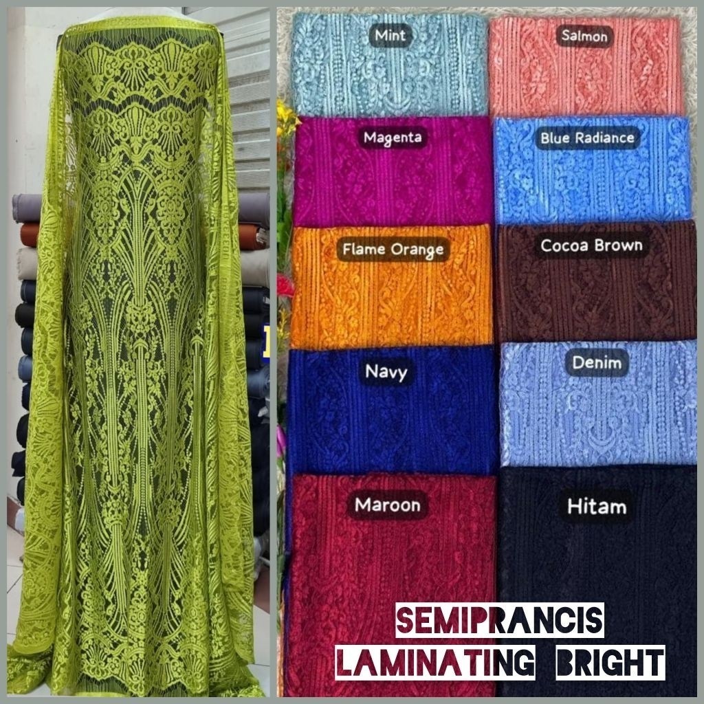 Kain brokat semi prancis metalic glosy bahan Kebaya mengkilap