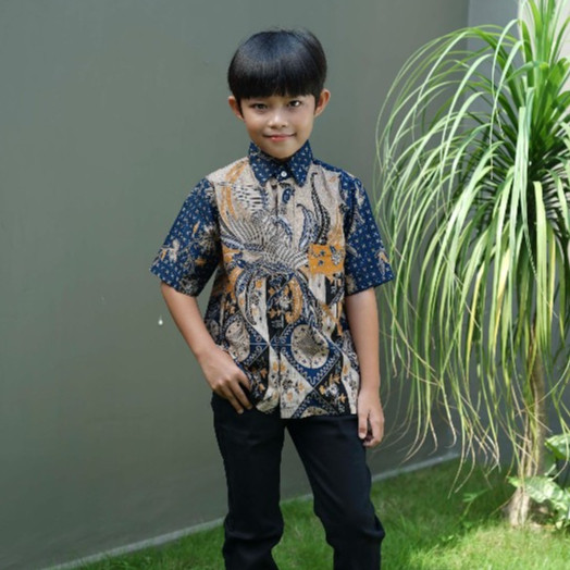BATIK TRUSMI Atasan Kemeja Hem Anak Laki-Laki Kemeja Motif Burung Kombinasi Alisan