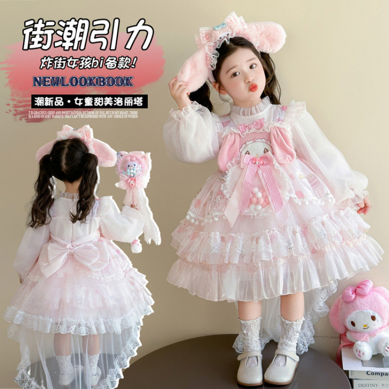 Gaun Anak Perempuan Gaun Putri Lolita Gaun Kain Kasa Rok Melody