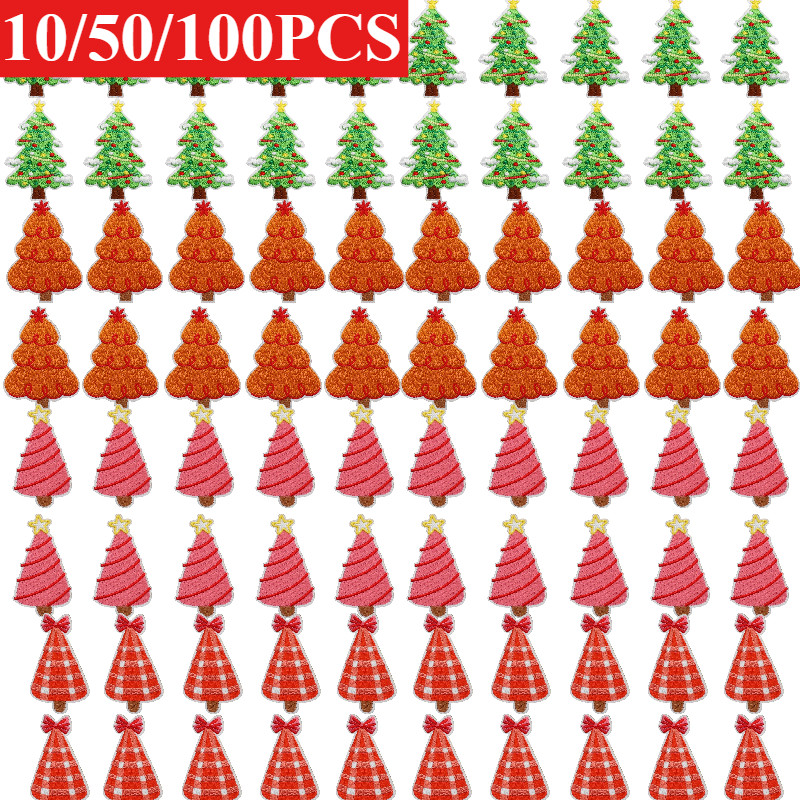 10/50/100PCS Ironing Bag/hat/clothClassic ristmas Tree Embroidery Cloth Sticker Cartoon Star Pat Sti