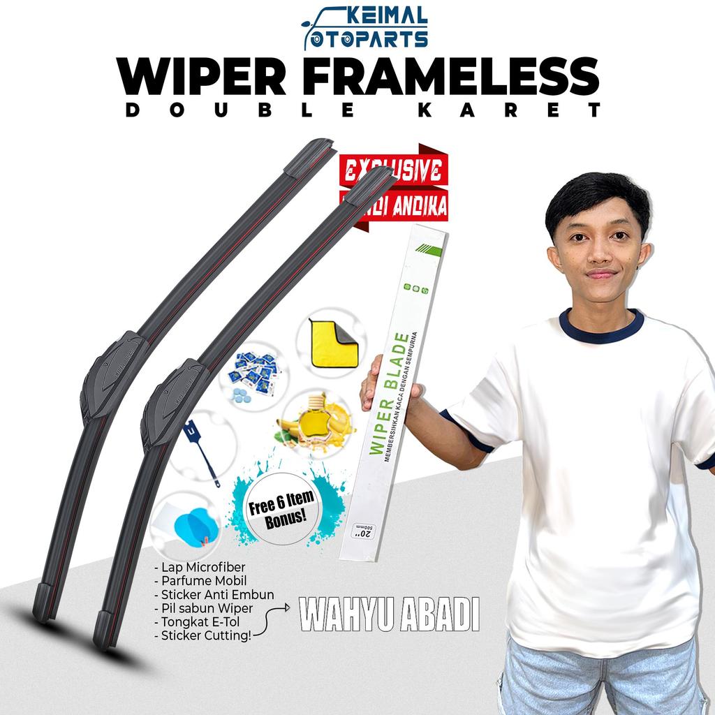 [EXCLUSIVE RENDI ANDIKA] Wiper Dual Karet Mobil 1 Set Kiri dan Kanan Free Sticker Wahyu Abadi Bonus 