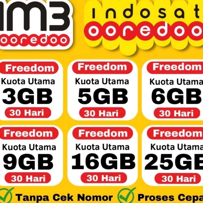 SALE (KUOTA INDOSAT UTAMA 10-25gb 100% 30HARI)