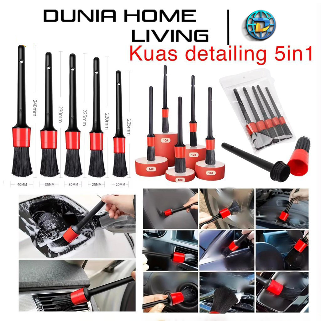 braluv GROSIR Kuas Detailing Set 5in1 Kuas Sikat Pembersih Sela Interior Mobil Detailing Brush Set