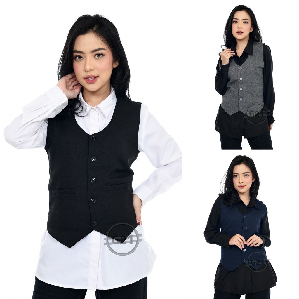 BRIFFA COLLECTION- Rompi Vest Jas Wanita Formal Hitam Slimfit Kerja Kantor Premium High Quality Romp