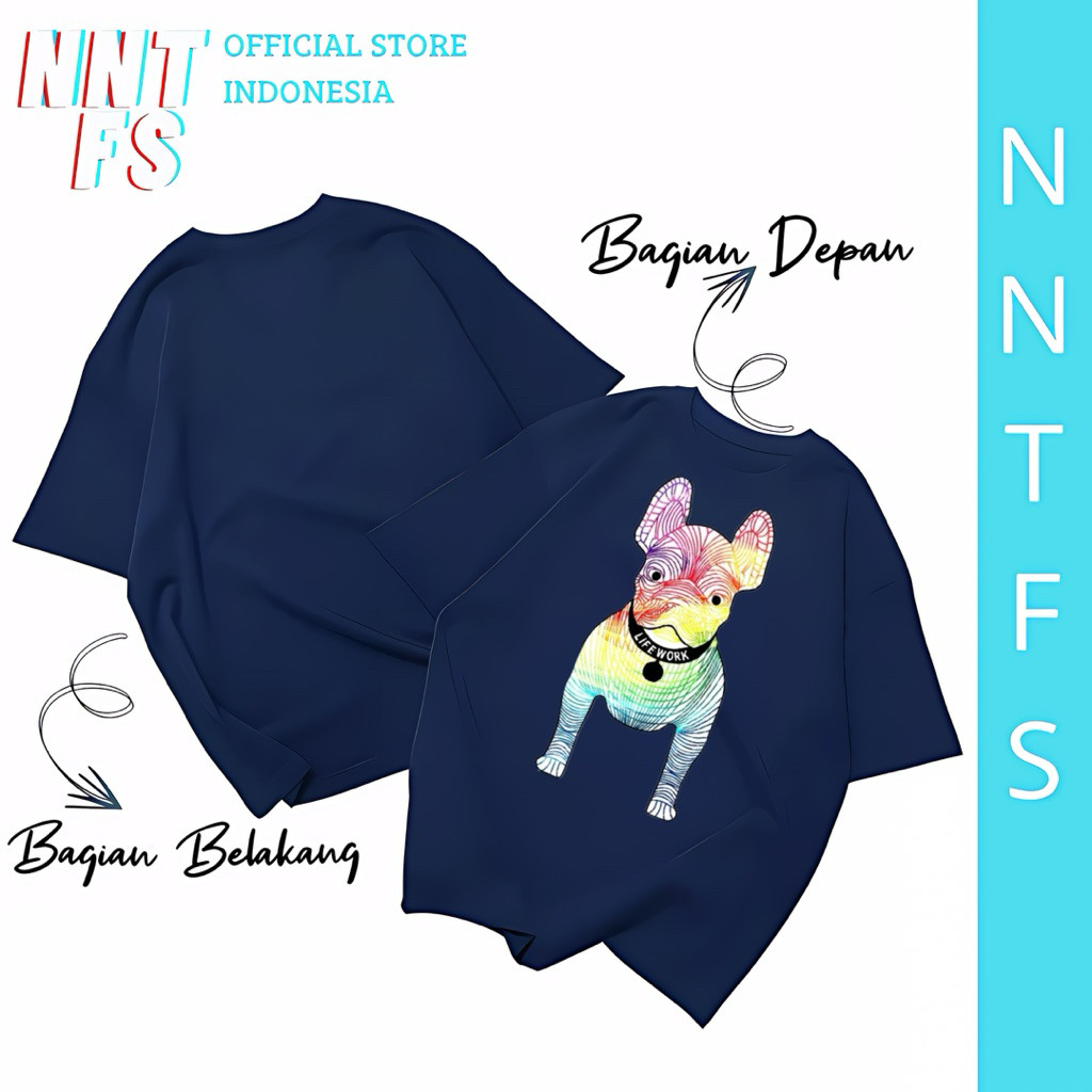 Kaos Pria NNTFS Semi Katun Combed 24s Atasan Cowo Distro - LifeWork Rainbow Hitam Navy Merah Putih