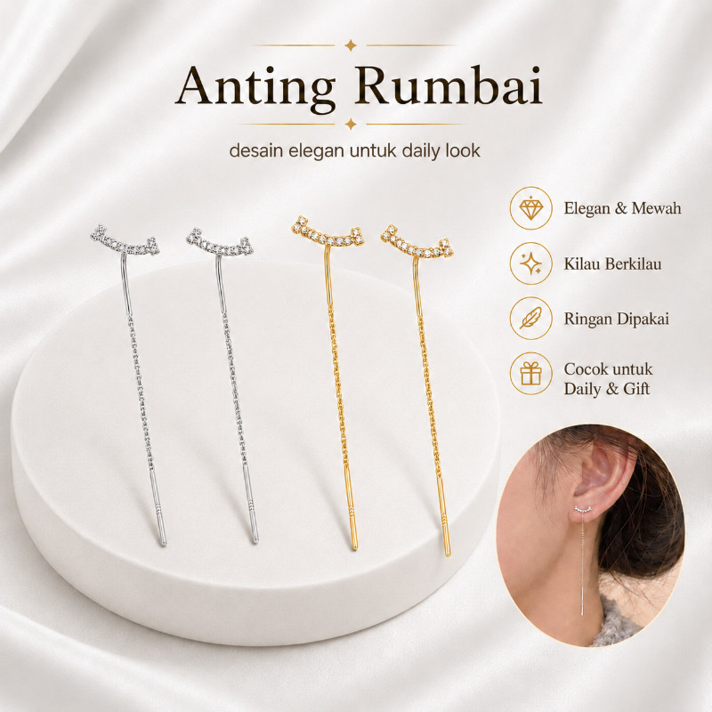 Anting Titanium Panjang Korea Anti Karat Emas&Sliver Anting Rumbai  Elegan Fashion