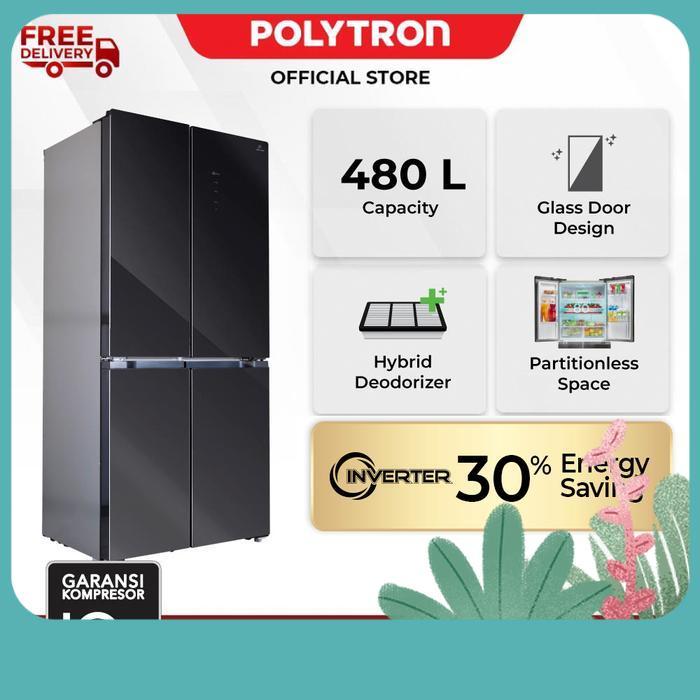 POLYTRON Kulkas 4 Pintu Side by Side 480 Liter PRS 510X - hitam