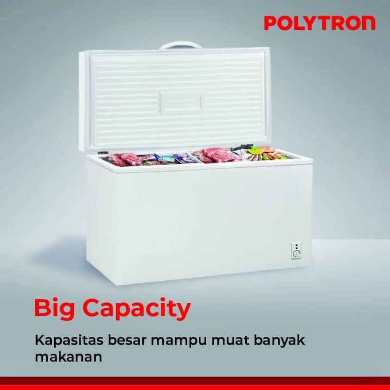ll CHEST FREEZER BOX POLYTRON PCF 317 LEMARI PETI PEMBEKU FRIZER 300 LITER FROZEN FOOD SEAFOOD DAGIN