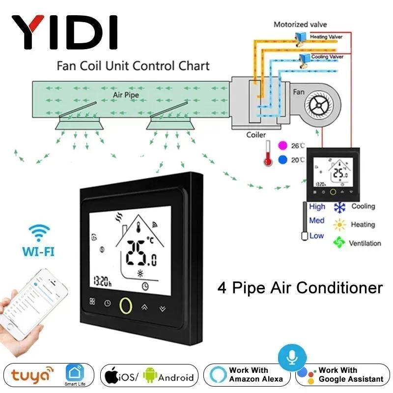2 4 Pipe WiFi Smart Central Air Conditioner Thermostat 3 Speed Fan Coil Unit Wireless Voice Tuya Tem