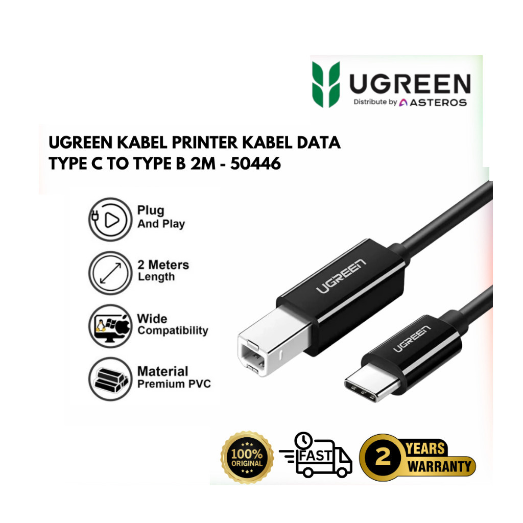 Kabel Printer UGREEN 50446 Kabel Printer Type C to Usb Type B 2m