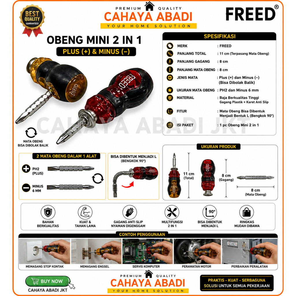 Obeng Mini FREED / Obeng Cebol / Obeng Bolak Balik 2 Way FREED