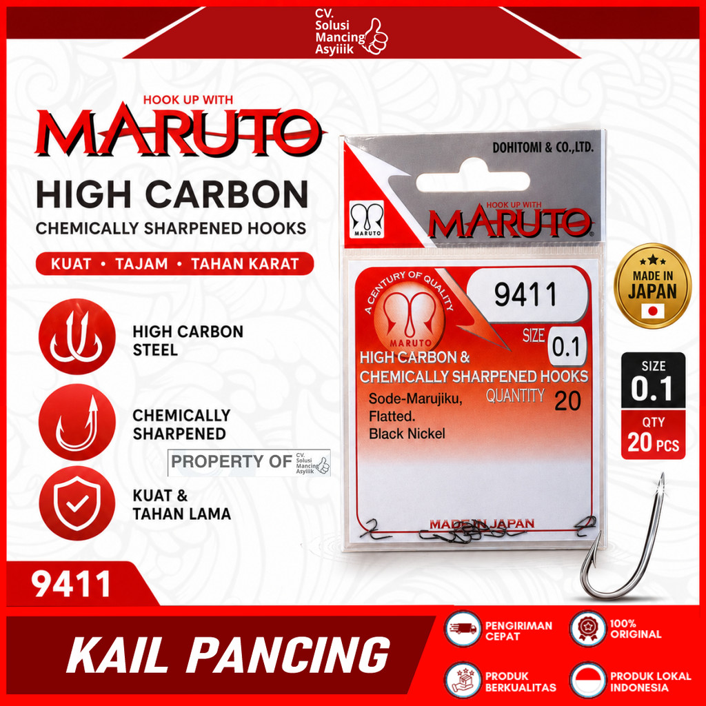 KAIL PANCING MARUTO 9411 ORIGINAL JAPAN | MARUTO SODE MARUJIKU HOOK | KAIL TAJAM BAJA CARBON TINGGI 