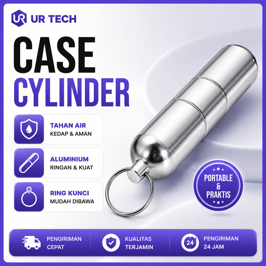 UR gantungan kunci penyimpanan Cylinder Stainless Steel  Case - LC25 - 7RTP07SV