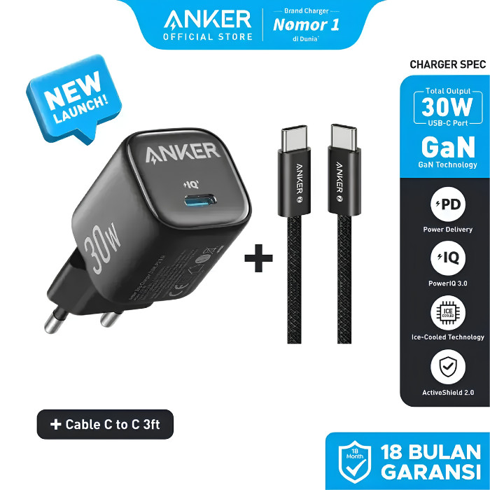 Anker Zolo GaN 20W 30W Adaptor Kepala Charger for iPhone 15 Samsung Type C PD PPS Fast Charging A269