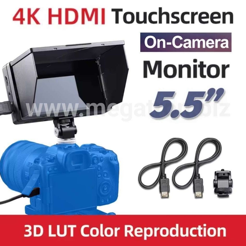 On-Camera Field Monitor 5.5 Inch support resolusi 4K UHD (Touchscreen)