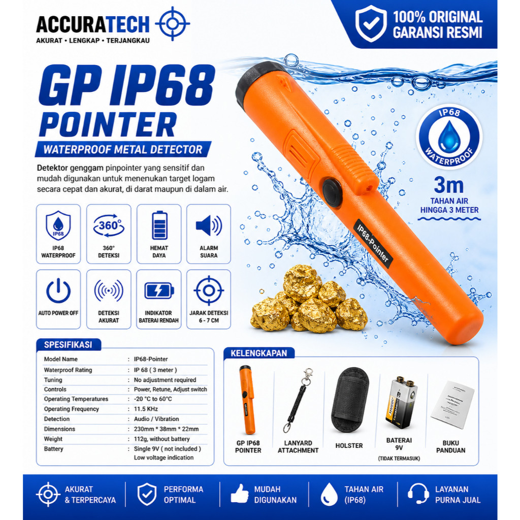 [READY STOCK][KIRIM SETIAP HARI] GP POINTER AT METAL DETECTOR BAWAH AIR IP68 DETEKTOR LOGAM TAHAN AI