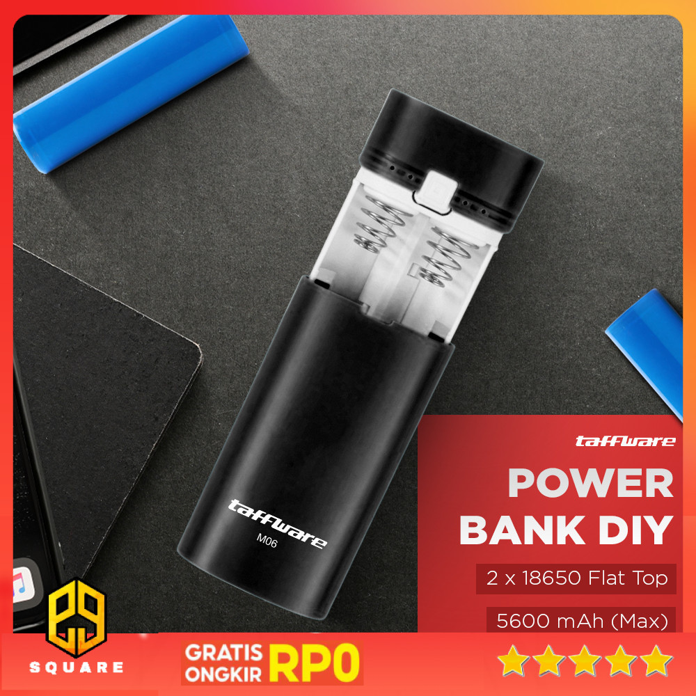 Taffware DIY Power Bank Case Flashlight USB Port 2 PCS 18650 Flat Top - M06 Original 99 Square