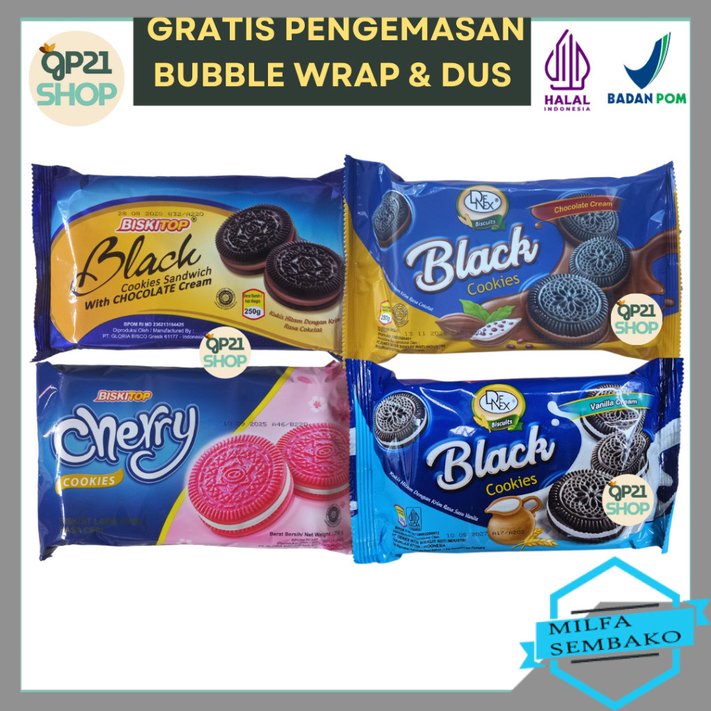 HS1631 Biskitop Denex Cookies Sandwich Black Cherry Vanilla 250gr